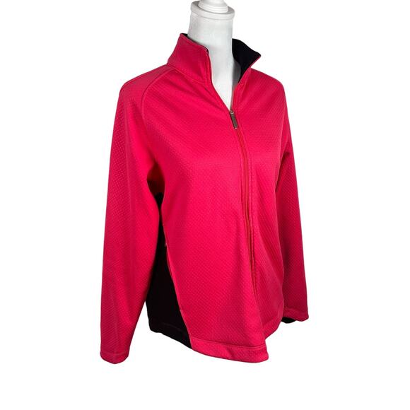 Nike Golf Therma Fit Pink Black Full Zip Athletic Jacket Medium Women Collared - Picture 1 of 5